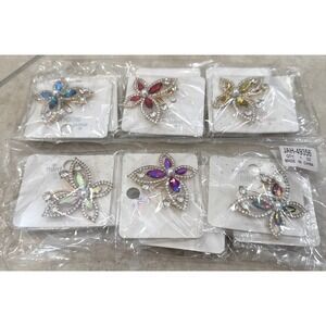 LOT 6 Gold Butterfly Brooch Pin with Faux Pearl & Crystal Accents Gifts Parties
